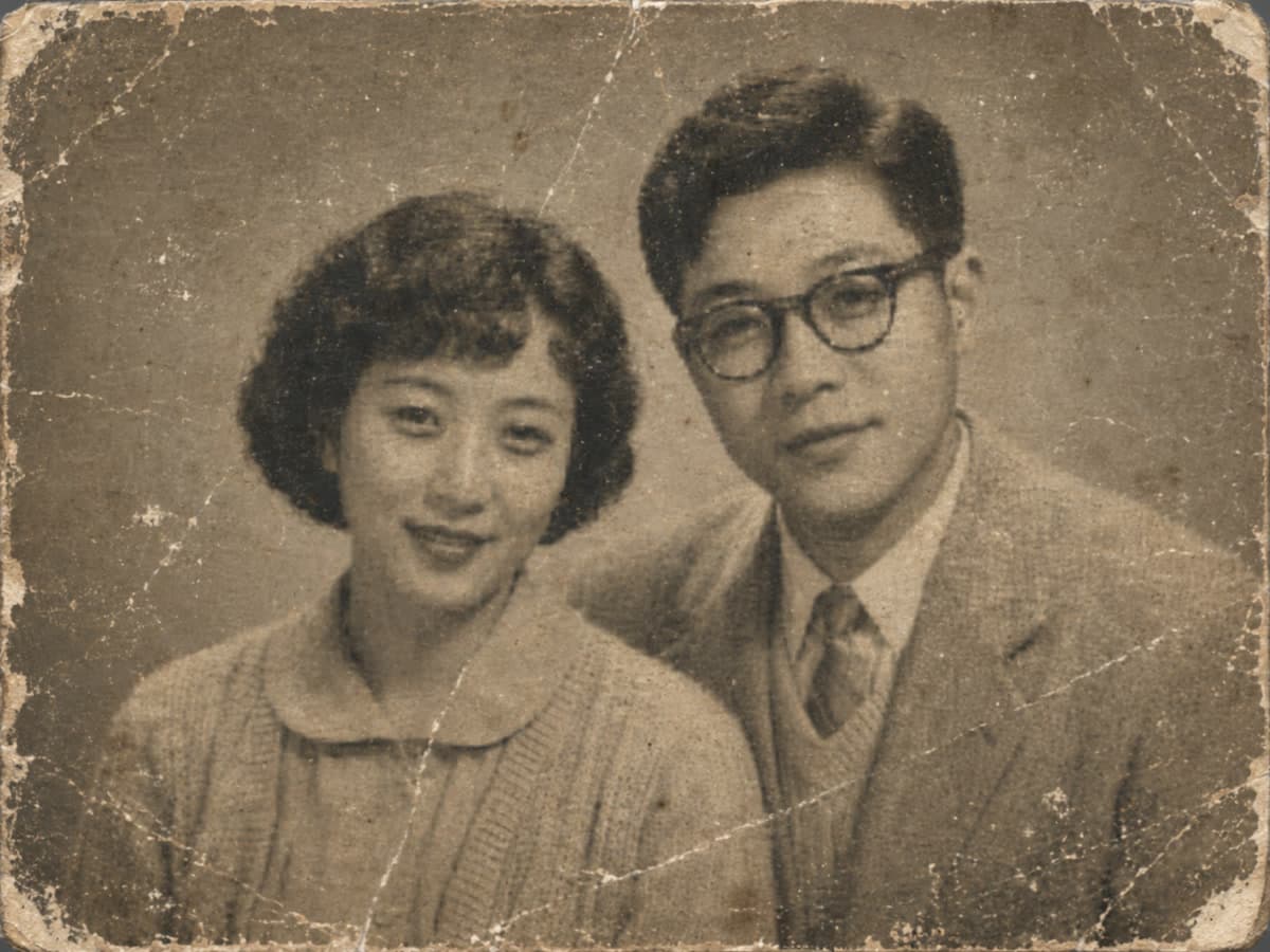 Damaged vintage portrait before photo repair