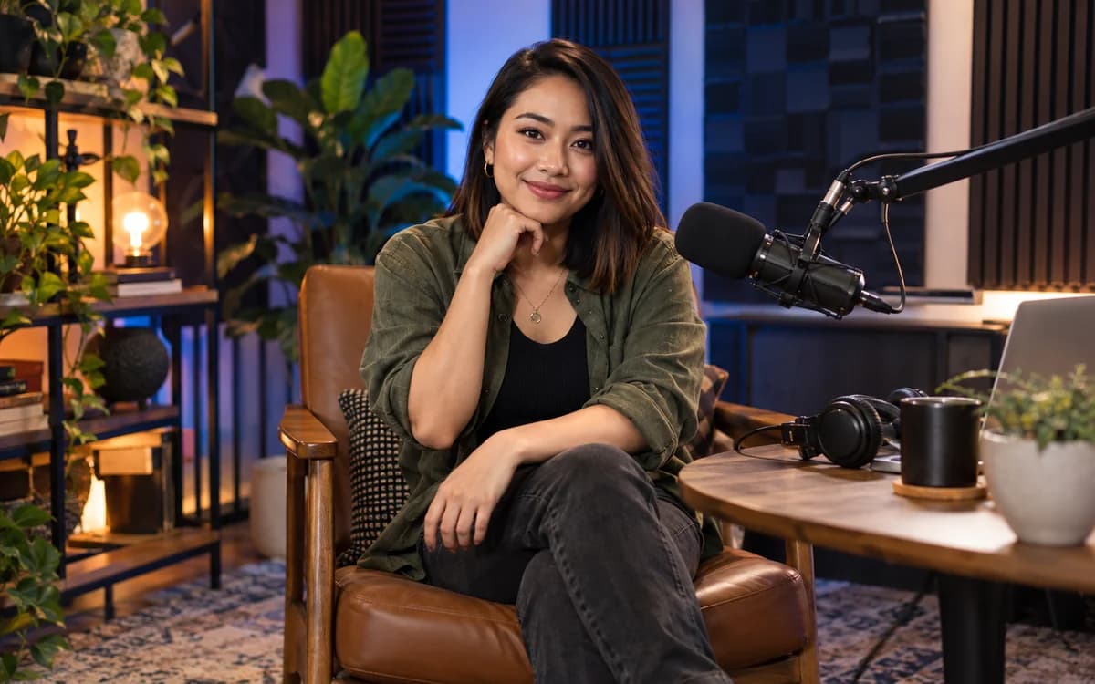 Podcast Host at work in a professional setting