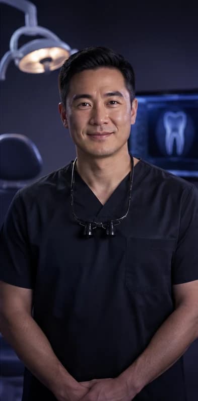 English Dentist AI avatar presenter in a professional healthcare setting