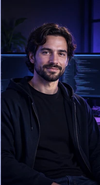 English Software Engineer AI avatar presenter in a professional technology setting