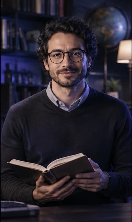 English Translator AI avatar presenter in a professional language setting