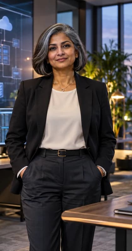 English Cloud Architect AI avatar presenter in a professional technology setting