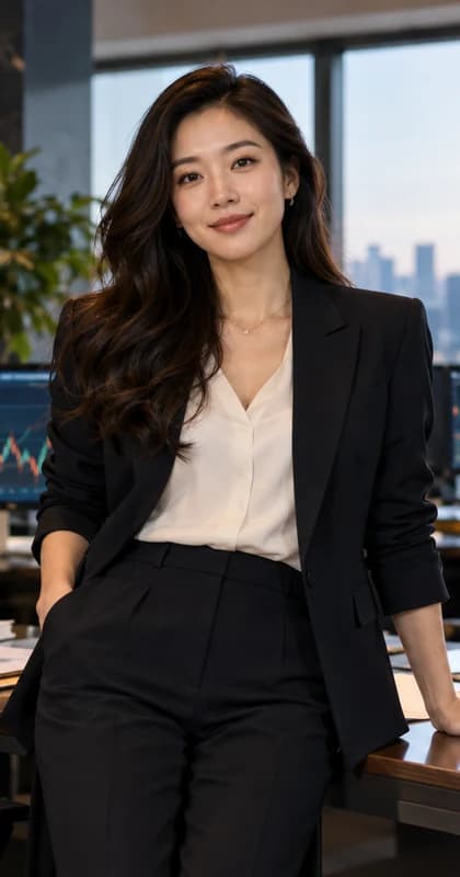 English Investment Analyst AI avatar presenter in a professional finance setting
