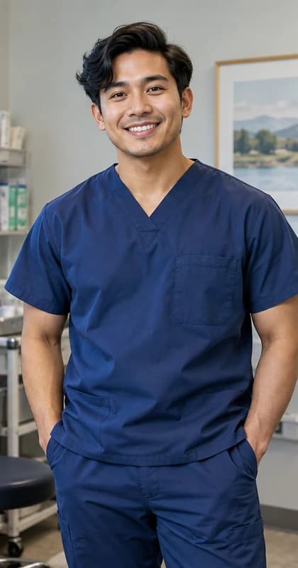 English Medical Assistant AI avatar presenter in a professional healthcare setting