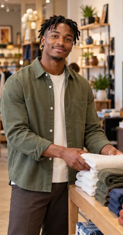 English Retail Sales Associate AI avatar presenter in a professional retail setting