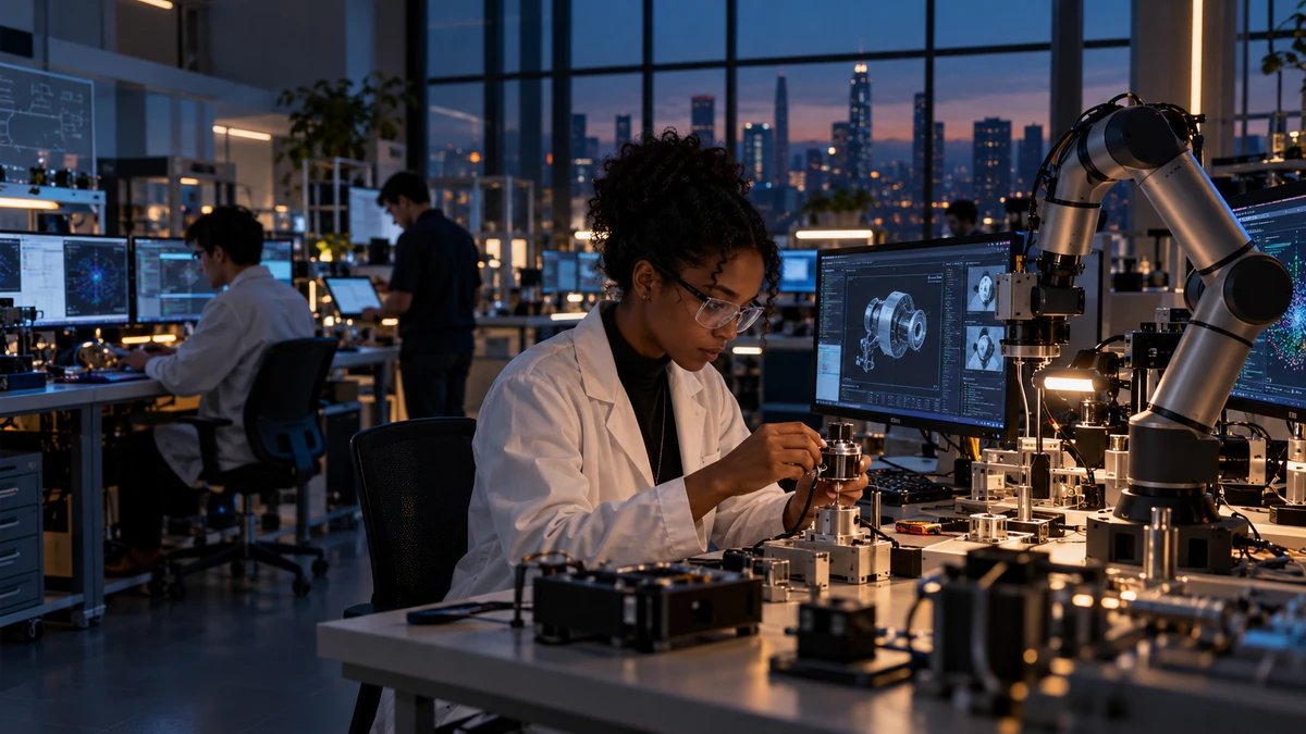 A researcher examining equipment in an AI computing laboratory.