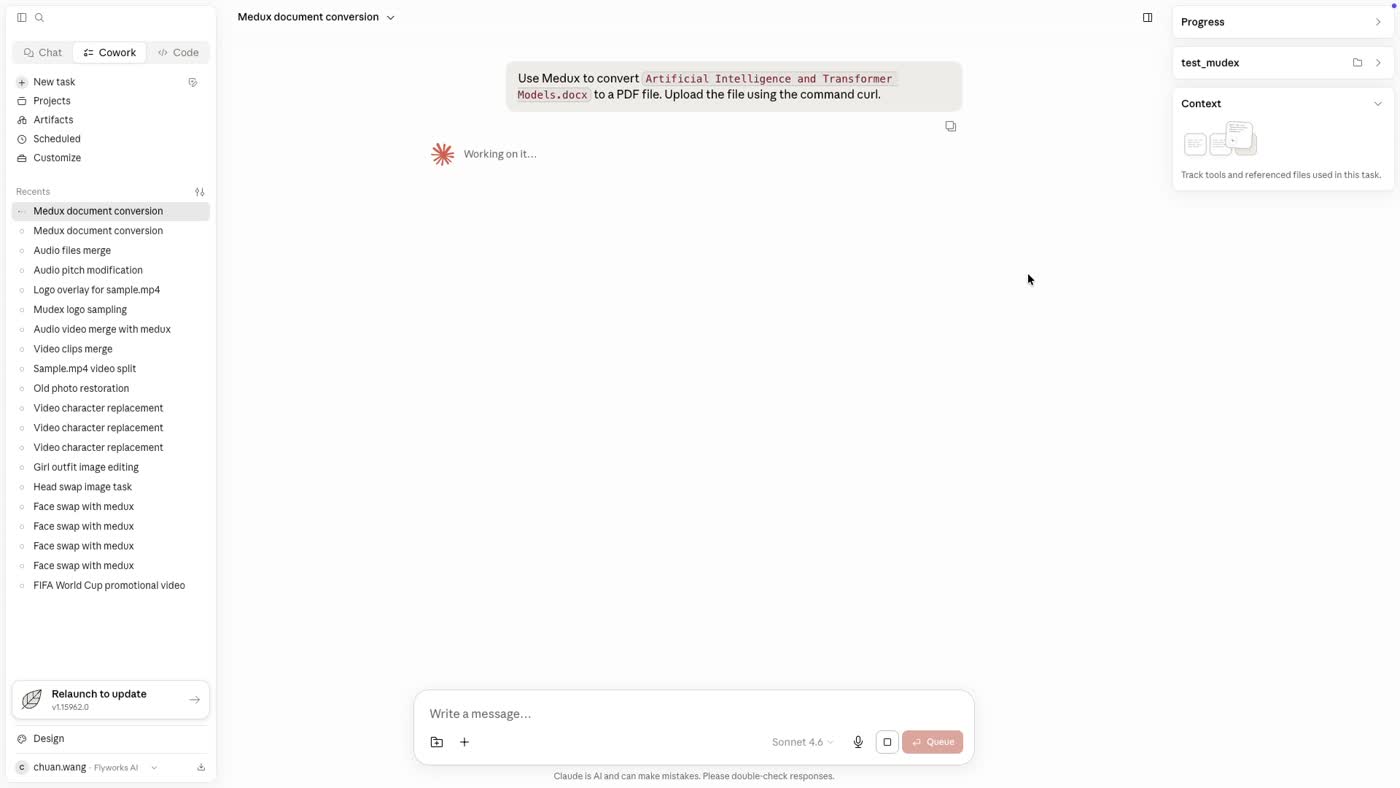 Claude receives a plain-language conversion request.